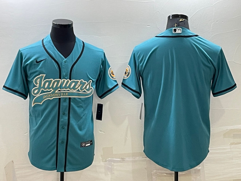 Men’s Jacksonville Jaguars Blank Teal With Patch Cool Base Stitched Baseball Jersey
