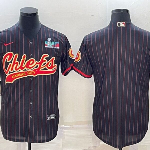 Men’s Kansas City Chiefs Blank Black With Super Bowl LVII Patch Cool Base Stitched Baseball Jersey