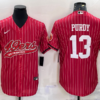 Men’s San Francisco 49ers #13 Brock Purdy Red Pinstripe With Patch Cool Base Stitched Baseball Jersey