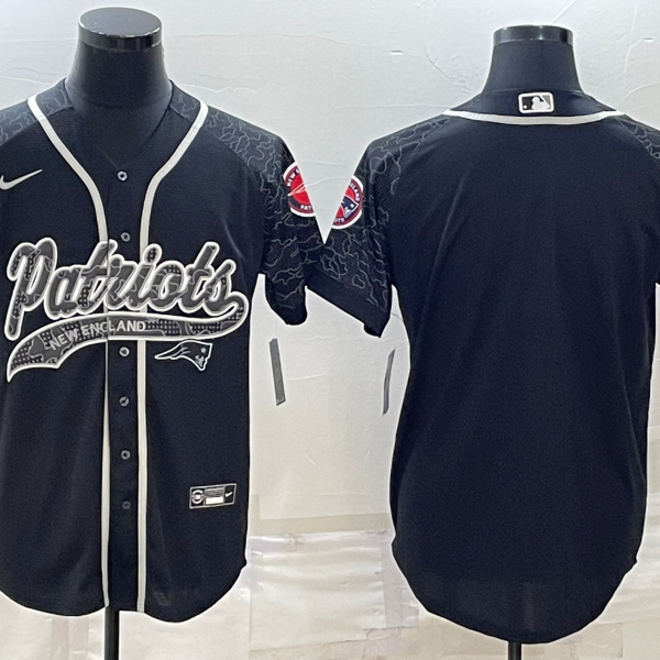 Men’s New England Patriots Blank Black Reflective With Patch Cool Base Stitched Baseball Jersey