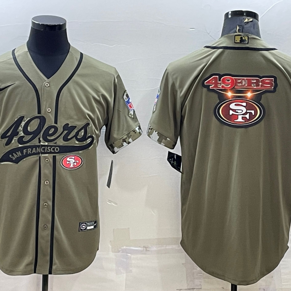 Men’s San Francisco 49ers Olive Salute to Service Team Big Logo Cool Base Stitched Baseball Jersey