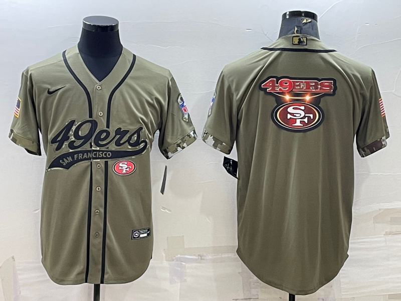 Men’s San Francisco 49ers Olive Salute to Service Team Big Logo Cool Base Stitched Baseball Jersey