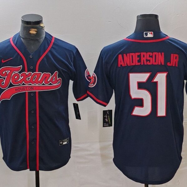 Men’s Houston Texans #51 Will Anderson Jr Navy With Patch Cool Base Stitched Baseball Jersey
