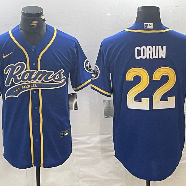 Men’s Los Angeles Rams #22 Blake Corum Royal Cool Base Stitched Baseball Jersey