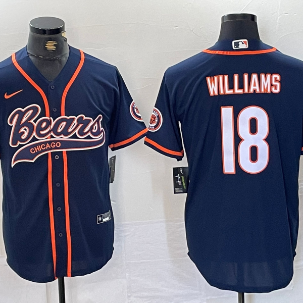 Men’s Chicago Bears #18 Caleb Williams Navy BlueWith Patch Cool Base Stitched Baseball Jersey