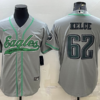 Men’s Philadelphia Eagles #62 Jason Kelce Grey With Patch Cool Base Stitched Baseball Jersey