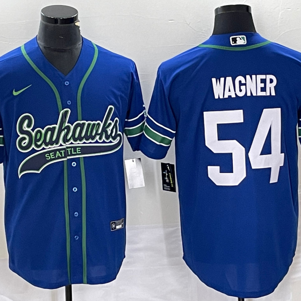 Men’s Seattle Seahawks #54 Bobby Wagner Blue With Patch Cool Base Stitched Baseball Jersey