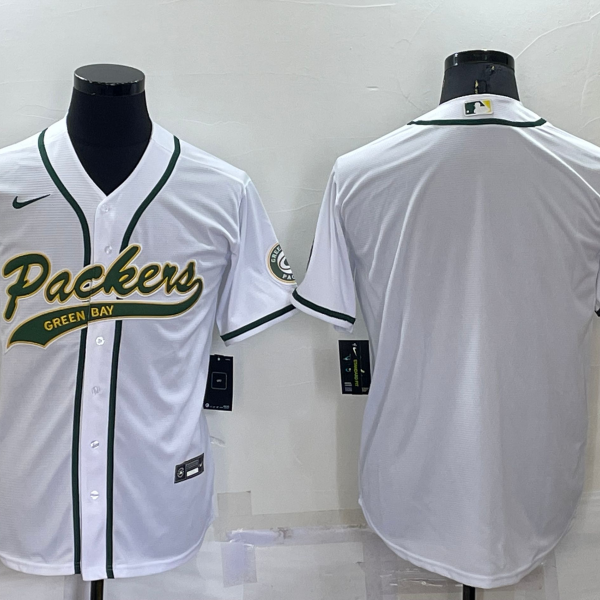 Men’s Green Bay Packers Blank White Stitched MLB Cool Base Nike Baseball Jersey