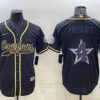 Men’s Dallas Cowboys #4 Dak Prescott Black Gold Team Big Logo With Patch Cool Base Stitched Baseball Jersey