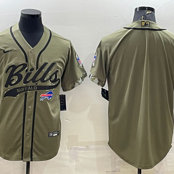 Men’s Buffalo Bills Blank Olive Salute to Service Cool Base Stitched Baseball Jersey