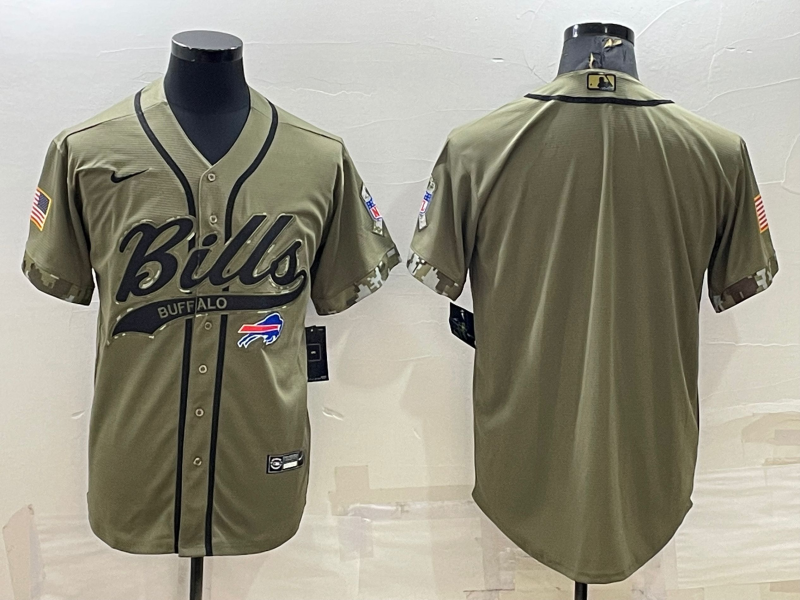 Men’s Buffalo Bills Blank Olive Salute to Service Cool Base Stitched Baseball Jersey