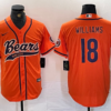 Men’s Chicago Bears #18 Caleb Williams Orange With Patch Cool Base Stitched Baseball Jersey