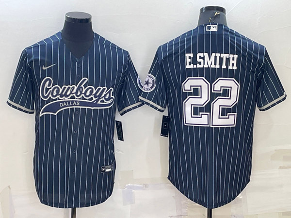 Men’s Dallas Cowboys #22 Emmitt Smith Navy With Patch Cool Base Stitched Baseball Jersey