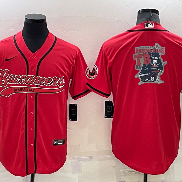 Men’s Tampa Bay Buccaneers Red Team Big Logo With Patch Cool Base Stitched Baseball Jersey