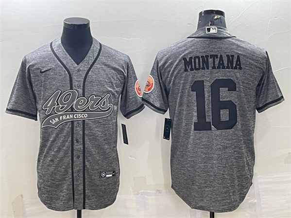 Men’s San Francisco 49ers #16 Joe Montana Gray With Patch Cool Base Stitched Baseball Jersey