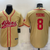 Men’s San Francisco 49ers #8 Steve Young Gold With Patch Cool Base Stitched Baseball Jersey