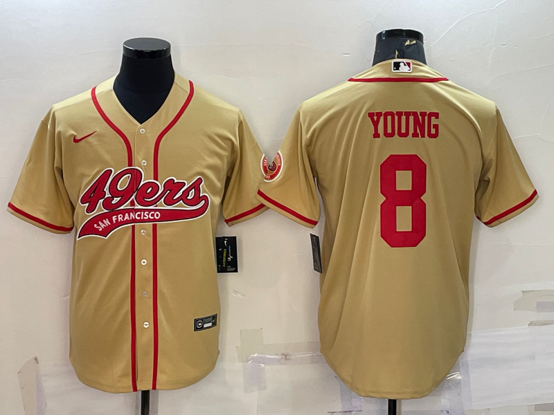 Men’s San Francisco 49ers #8 Steve Young Gold With Patch Cool Base Stitched Baseball Jersey