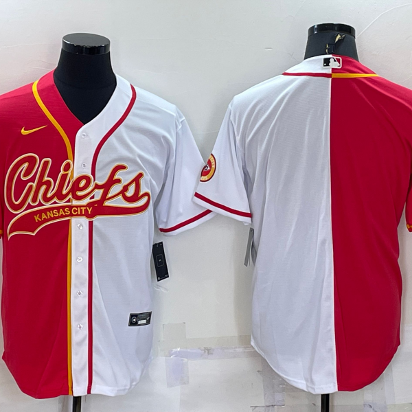 Men’s Kansas City Chiefs Blank Red White Two Tone With Patch Cool Base Stitched Baseball Jersey