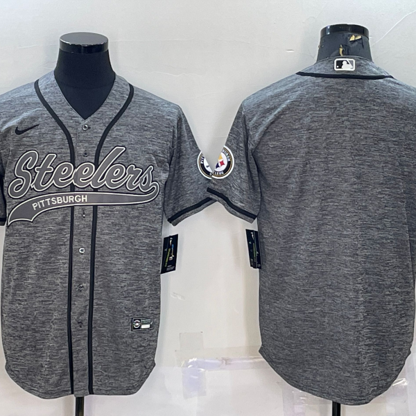 Men’s Pittsburgh Steelers Blank Grey Gridiron Cool Base Stitched Baseball Jersey