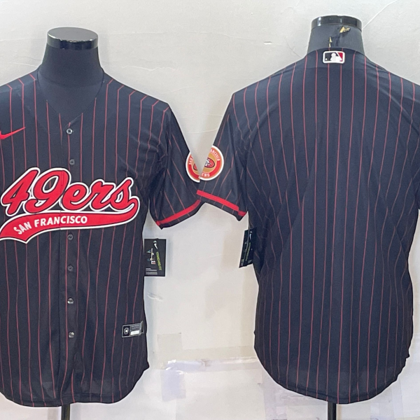 Men’s San Francisco 49ers Blank Black Pinstripe With Patch Cool Base Stitched Baseball Jersey