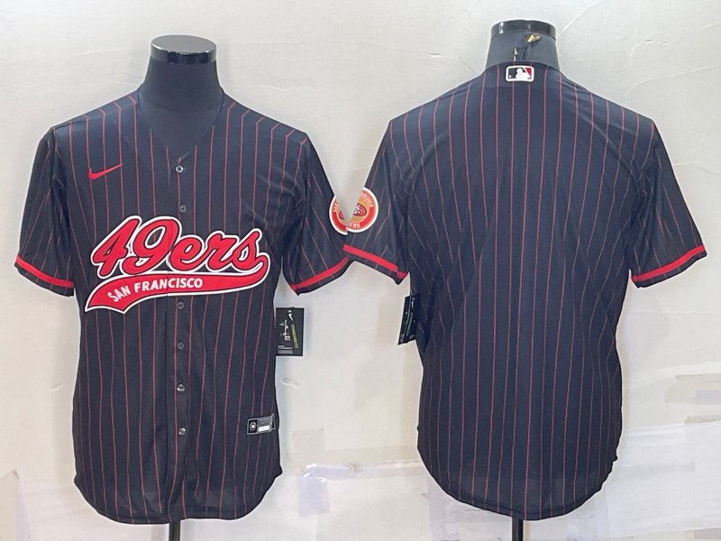 Men’s San Francisco 49ers Blank Black Pinstripe With Patch Cool Base Stitched Baseball Jersey