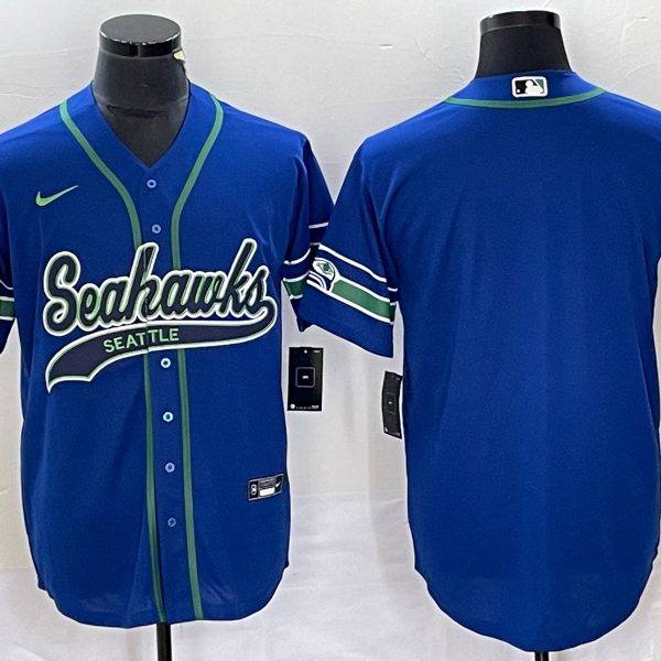 Men’s Seattle Seahawks Blank Blue With Patch Cool Base Stitched Baseball Jersey