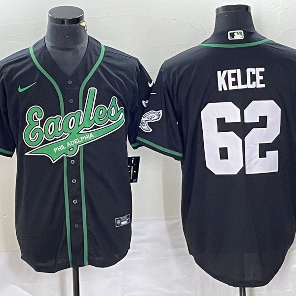 Men’s Philadelphia Eagles #62 Jason Kelce Black Cool Base Stitched Baseball Jersey