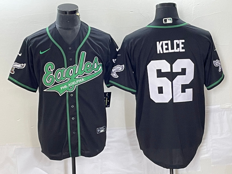 Men’s Philadelphia Eagles #62 Jason Kelce Black Cool Base Stitched Baseball Jersey