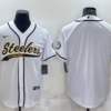 Men’s Pittsburgh Steelers White Team Big Logo With Patch Cool Base Stitched Baseball Jersey