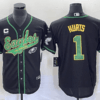 Men’s Philadelphia Eagles #1 Jalen Hurts Black With C Patch Cool Base Stitched Baseball Jersey