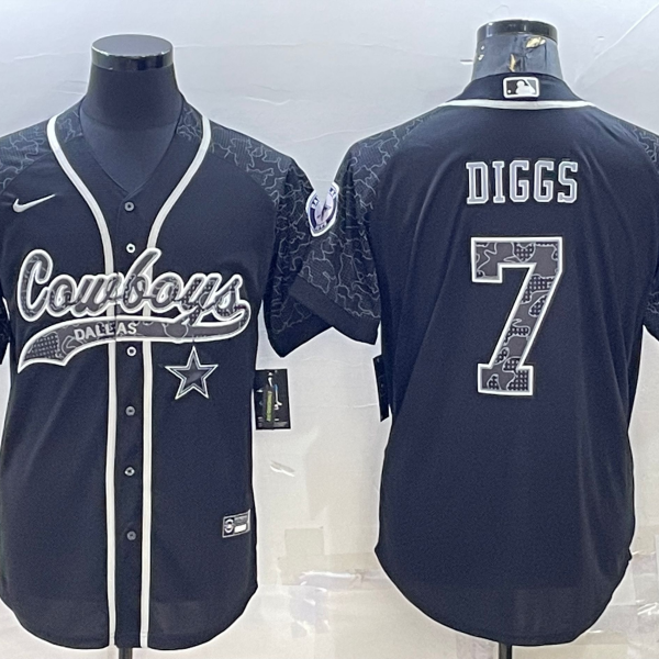 Men’s Dallas Cowboys #7 Trevon Diggs Black Reflective With Patch Cool Base Stitched Baseball Jersey