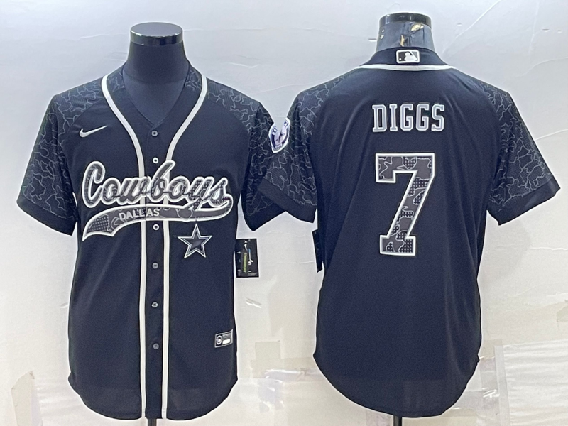 Men’s Dallas Cowboys #7 Trevon Diggs Black Reflective With Patch Cool Base Stitched Baseball Jersey