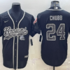Men’s Cleveland Browns #24 Nick Chubb Black Reflective With Patch Cool Base Stitched Baseball Jersey
