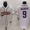 Men’s Minnesota Vikings #9 JJ McCarthy White Cool Base Stitched Baseball Jersey