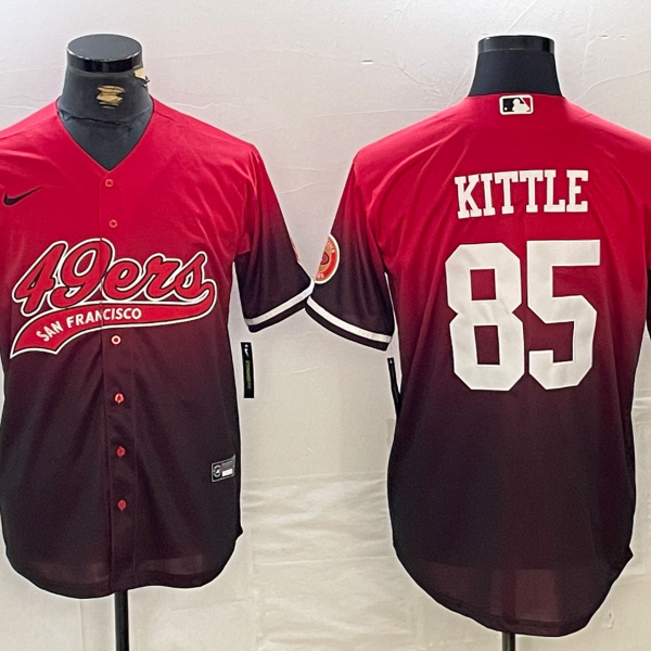 Men’s San Francisco 49ers #85 George Kittle Red Black With Patch Cool Base Stitched Baseball Jersey