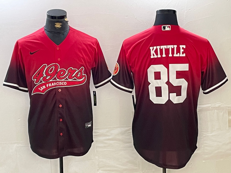 Men’s San Francisco 49ers #85 George Kittle Red Black With Patch Cool Base Stitched Baseball Jersey