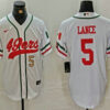 Men’s San Francisco 49ers #5 Trey Lance Number White Mexico Cool Base Stitched Baseball Jersey