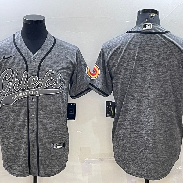 Men’s Kansas City Chiefs Blank Grey With Patch Cool Base Stitched Baseball Jersey
