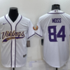 Men’s Minnesota Vikings #84 Randy Moss White With Patch Cool Base Stitched Baseball Jersey