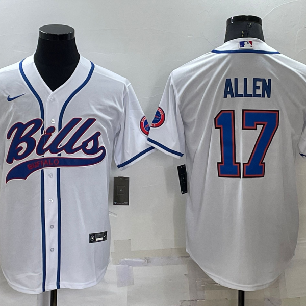 Men’s Buffalo Bills #17 Josh Allen White Stitched Cool Base Nike Baseball Jersey