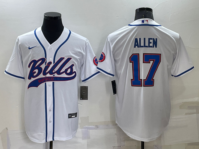 Men’s Buffalo Bills #17 Josh Allen White Stitched Cool Base Nike Baseball Jersey