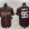 Men’s Cleveland Browns #95 Myles Garrett Brown With Patch Cool Base Stitched Baseball Jersey