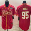 Men’s Kansas City Chiefs #95 Chris Jones Red With Super Bowl LVII Patch Cool Base Stitched Baseball Jersey