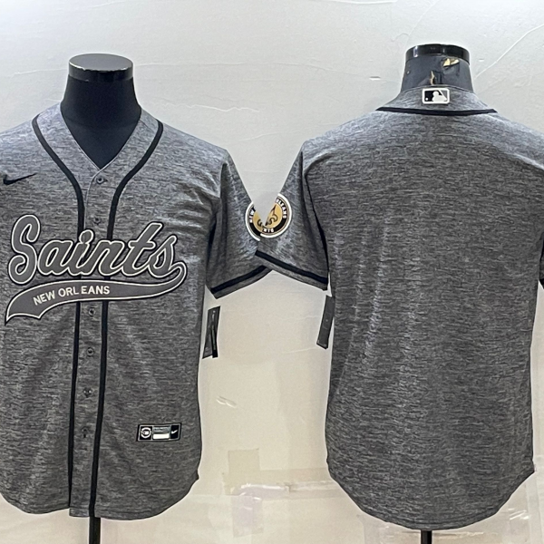 Men’s New Orleans Saints Blank Grey With Patch Cool Base Stitched Baseball Jersey