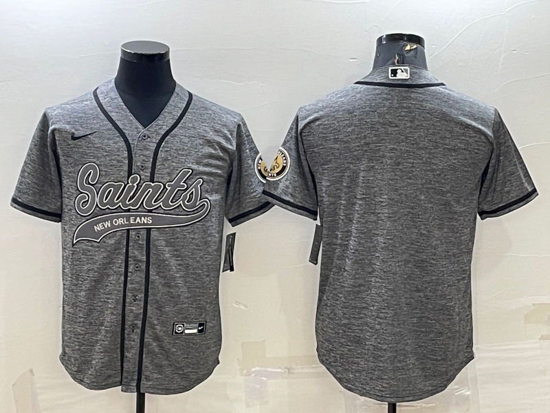 Men’s New Orleans Saints Blank Grey With Patch Cool Base Stitched Baseball Jersey