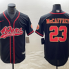 Men’s San Francisco 49ers #23 Christian McCaffrey Black Red With Patch Cool Base Stitched Baseball Jersey