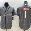 Men’s Chicago Bears #1 Justin Fields Gray With Patch Cool Base Stitched Baseball Jersey