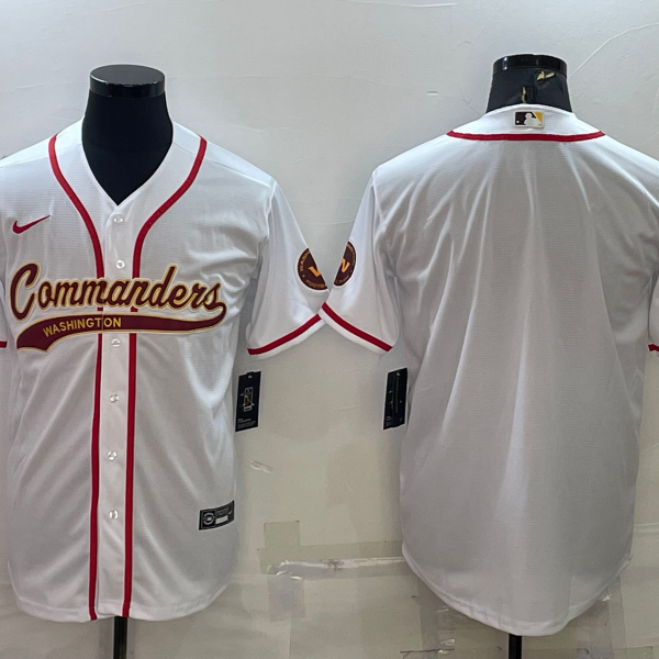 Men’s Washington Commanders Blank White With Patch Cool Base Stitched Baseball Jersey
