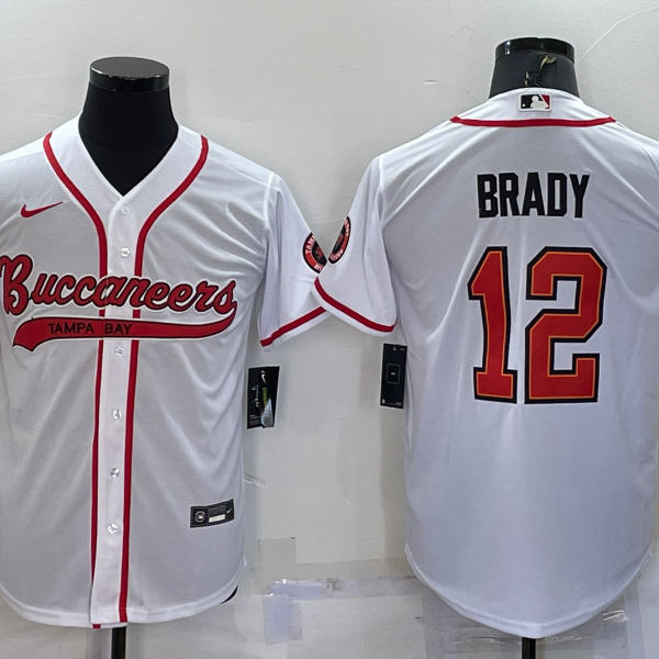 Men’s Tampa Bay Buccaneers #12 Tom Brady White Cool Base Stitched Baseball Jersey
