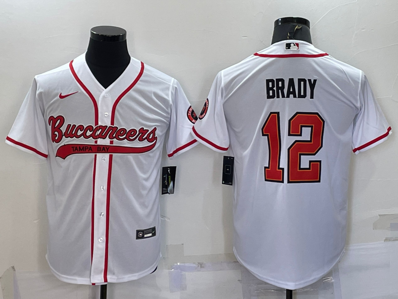 Men’s Tampa Bay Buccaneers #12 Tom Brady White Cool Base Stitched Baseball Jersey